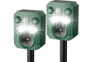 X-OCTENOL Deer Repellent Device 2 Pack Cat Repellent Outdoor Dog Repellent for Yard Solar Animal Repeller Ultrasonic Squirrel Repeller Waterproof Racoon Fox with Motion Activated Sensor Flashing Light 5 Modes