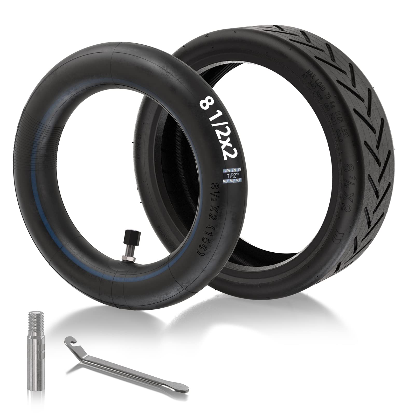 1PZ UKT-S04 8.5 Inch Scooter Inner Tubes and Outer Tyre Set, 8 1/2 x 2 Scooter Tyre Replacement for Xiaomi Mijia M365, 8.5" x 2 Electric Scooter Tires & Inner Tube Anti-slip Thickened with Metal Lever