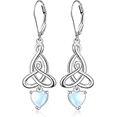 Celtic Knot Earrings 925 Sterling Silver Moonstone Irish Celtic Knot Dangle Hoop Earrings Leverback Jewelry Birthday Christmas Gifts