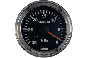 Veethree Vacuum Gauge (Chrome/Black, 52mm, 0-30 in Hg)