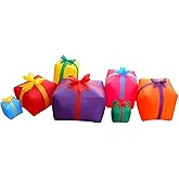 SEASONBLOW 6 Ft LED Light Up Inflatable Christmas 7 Gift Boxes Lantern Decorations for Indoor Outdoor Yard Garden Lawn Holiday Party