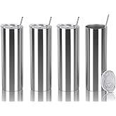 Tswofia 30 Oz Straight Skinny Tumbler Set, Stainless Steel Slim Skinny Travel Tumbler Bulk, Birthday Diy Gift For Women Friends Sisters, 4 Pack, Silver