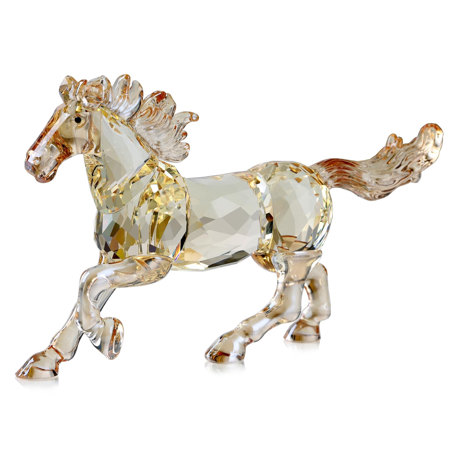 DOJOZ Crystal Horse Realistic Animal Art Figurine Collection Table top Ornament Statue Home Decor (Gold)