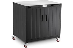 Feasto Grill Table, Outdoor Bar Cart Grill Cart with Storage Cabinet, Modular Outdoor Kitchen Island, Outdoor Grill Station with 304 Stainless Steel Top for Lawn & Garden, L35.4 x W24