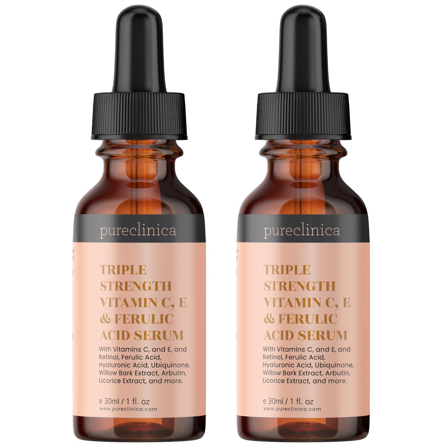 Triple Strength Vitamin C, E & Ferulic Acid Serum (w/Retinol & double weight Hyaluronic Acid) – 30ml / 1 fl oz (2 bottles)