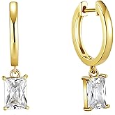 Baguette CZ Pendant Necklace | 14K Gold Plated Sterling Silver | Emerald Baguette Pendant Dainty Box Chain Necklace 18''