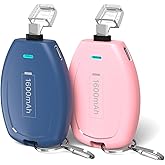 HUAENG (2-Pack USB C Keychain Portable Charger, 1600mAh Mini Power Bank Ultra-Compact Battery Pack Power Emergency pod for iPhone 17/16/15 / Android Type-C Phones Samsung, Pixel, Moto etc-Pink&Blue