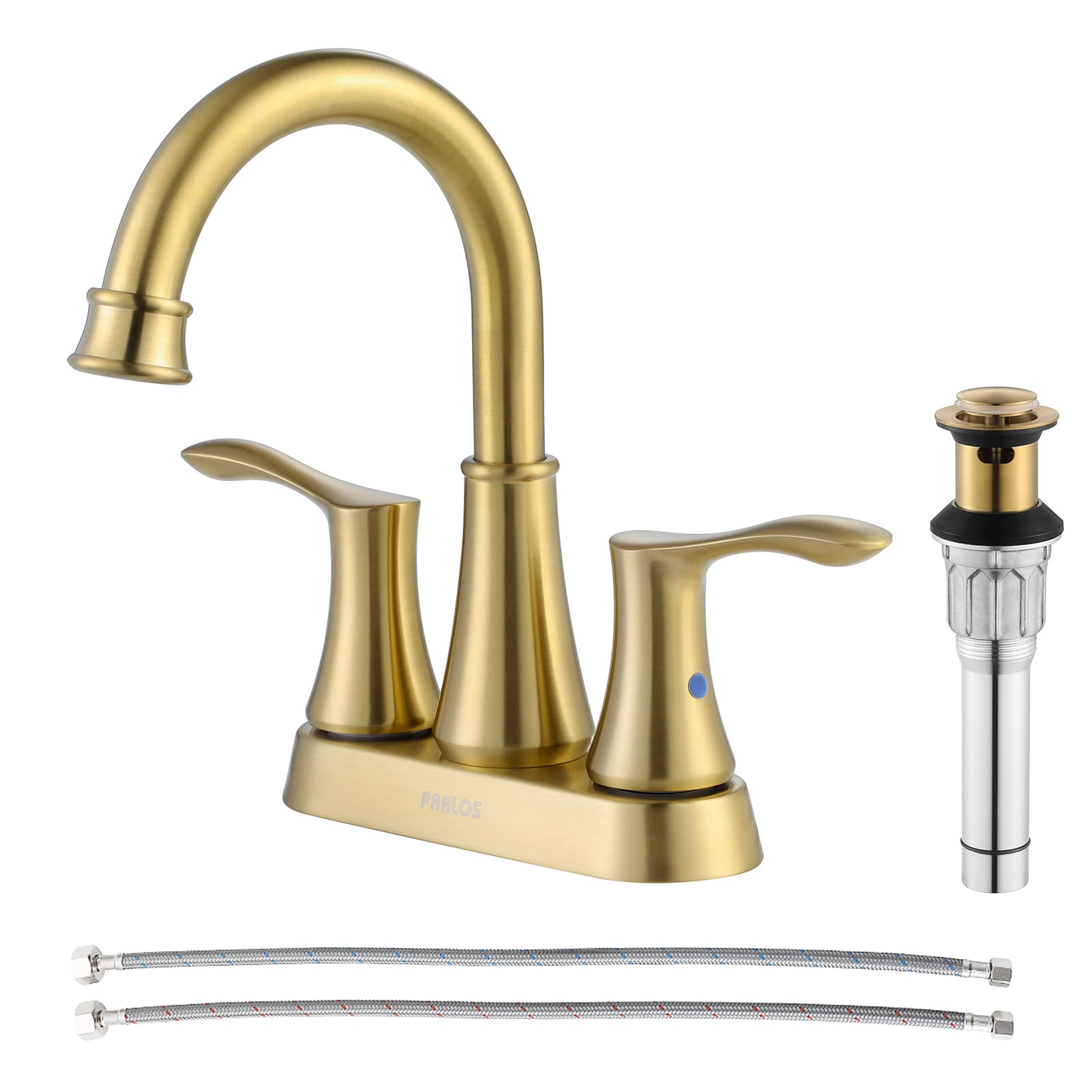 PARLOS Swivel Spout 2-Handle Bathroom Faucet Brushed Gold with Pop-up Drain & Supply Lines, Demeter 1362708