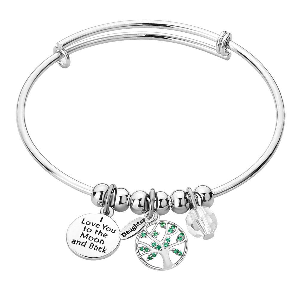 Moonlight Collections I Love You to The Moon and Back Family Tree Positive Wire Adjustable Bangle Charm Bracelets