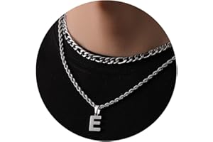 WEDDINEN Layered Initial A-Z Pendant Necklace, Stainless Steel Letter with Figaro Chain Jewelry Gifts for Men Women