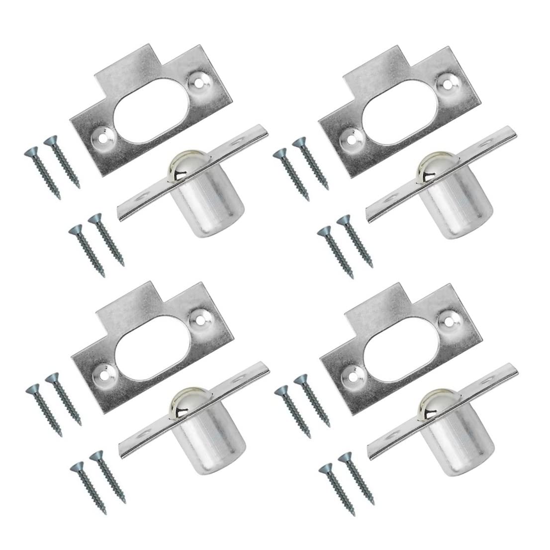 TERF® 19mm Polished Nickel Bales Tubular Ball Cupboard Cabinet Door Roller Catch Latch - Internal Closer Ideal for Cupboards, Cabinets, Wardrobes With Fixing - Pack of 4