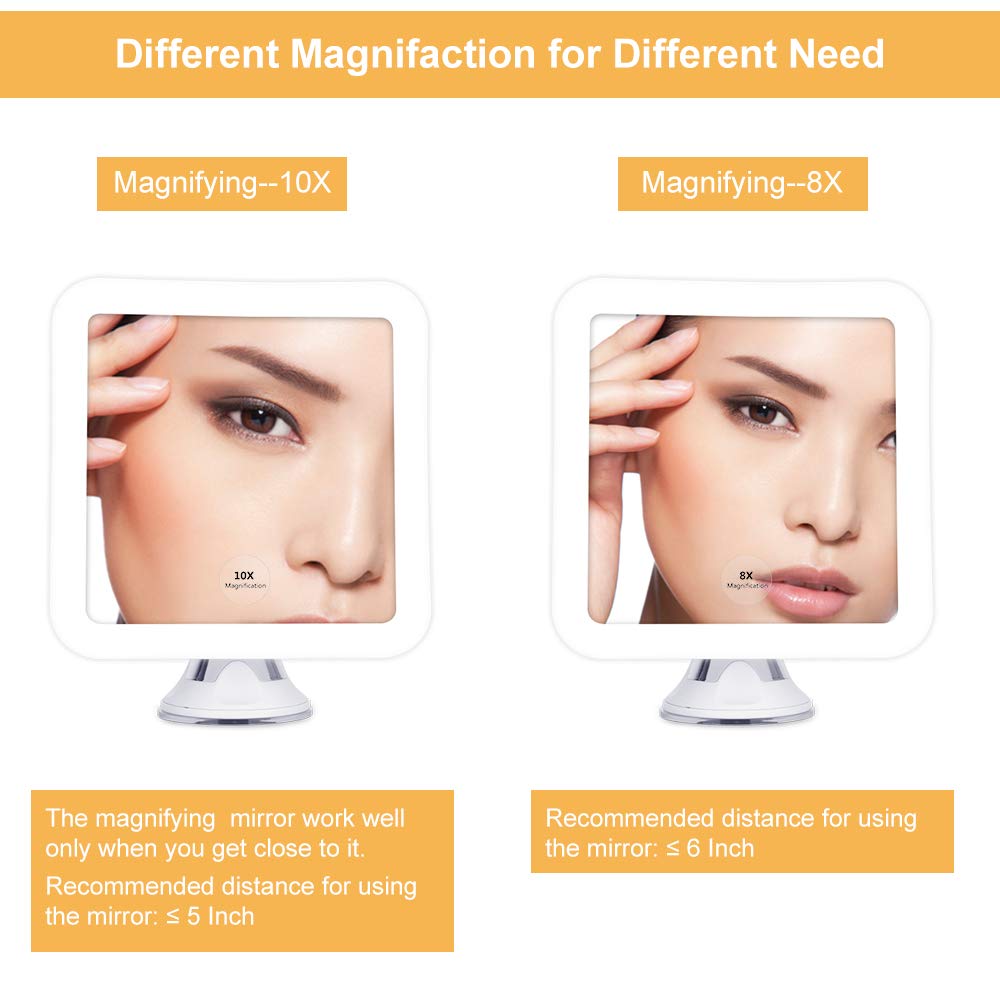 KEDSUM 10X Magnifying LED Lighted Makeup Mirror, 6.3" Travel Magnification Mirror with Lights and Suction Cup, 360 Rotation, Compact, Cordless, Battery Operated, Portable Illuminated Bathroom Mirror : Beauty