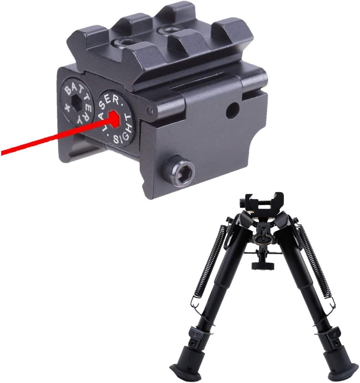 Pinty Red Laser Red Dot Sight Waterproof Military Grade Low Profile Compact & Rifle Tactical Bipod Compatible with Picatinny Rail System Adjustable 6-9 Inch Height