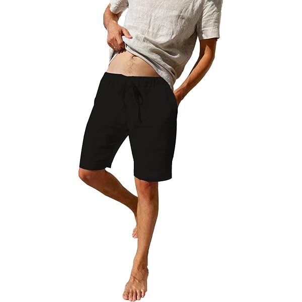 Short De Plage En Lin Pour Homme - Vêtements D'été Décontractés Avec Cordon De Serrage - Respirant, Léger Et Respectueux De L'environnement - France