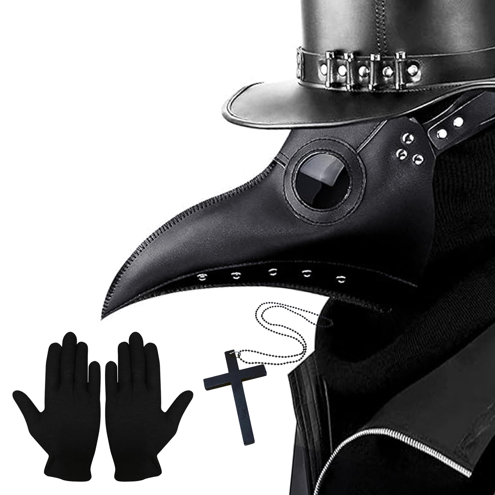 Plague Doctor Mask Plague Doctor Costume Adult Halloween Mask for Gothic Costumes Props, Halloween Costume for Men, Steampunk Bird Masks for Adult with Black Gloves Cane Masquerade Party Costumes