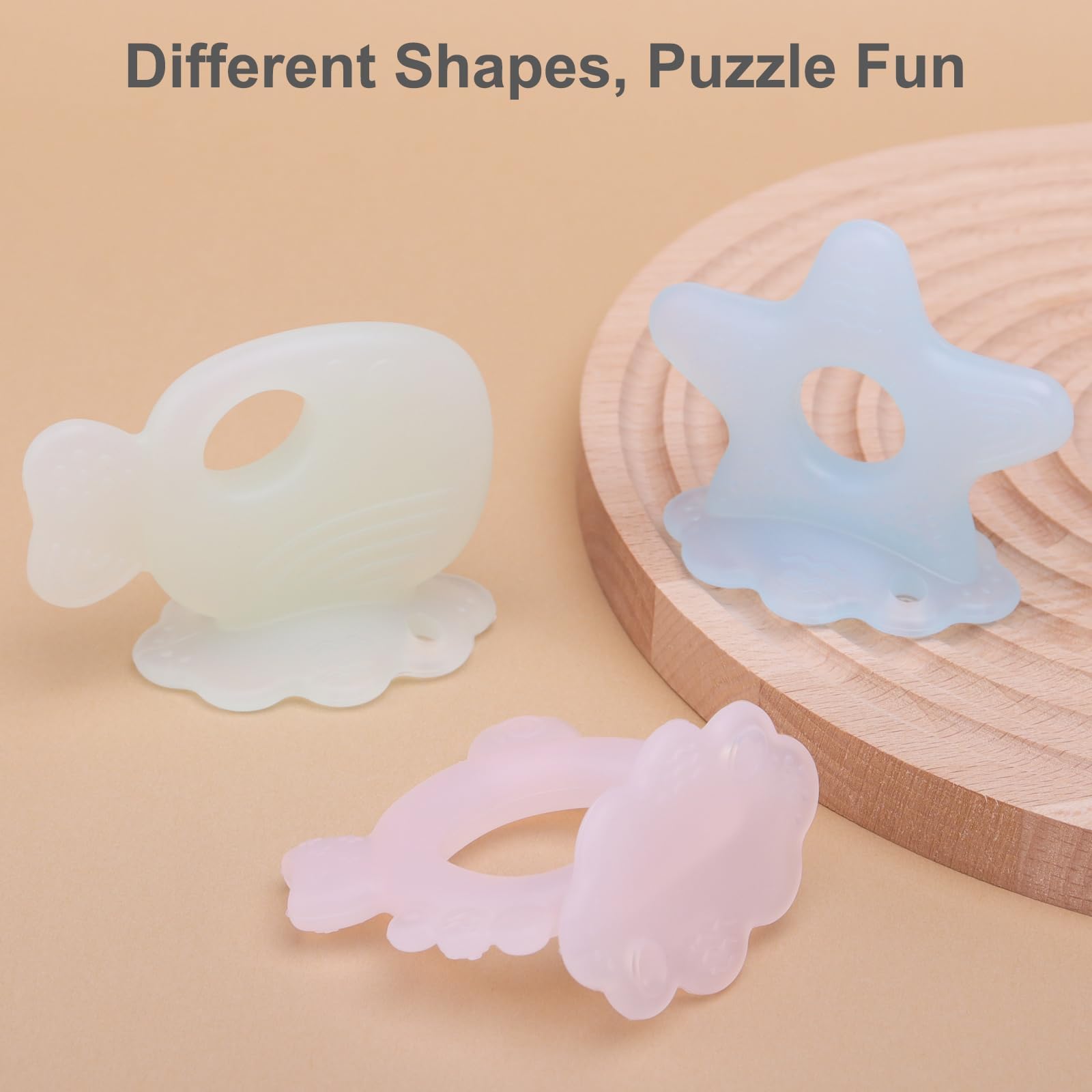 3 Pcs Baby Teething,Silicone Baby Teether with Base, Baby Teethers Chew Toys for 3+ Months Babies（Ocean）