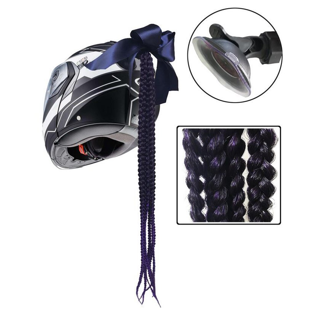 D DOLITY Queue De Cheval Tress/&eacute;e avec Base De Casque De Moto Accessoire D/&eacute;cor Casque Moto Ombre Noir /&agrave; Blonde