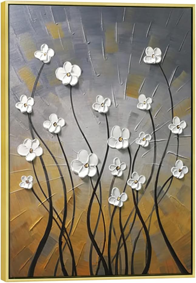 Paintings - Wieco Art Framed Wall Art Morning Dancing Floral Oil Paintings Canvas Wall Art Modern Grace Abstract Flowers Artwork for Living Room Bedroom Home Decorations Wall Decor with Golden Frame