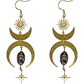 Moonlight Celestial Dangle Earrings with Glass Beads Crescent Moon Witchy Wiccan Jewelry Handmade Gift for Her