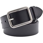 VONSELY Womens Leather Belt for Jeans, Black Leather Waist Belts with Pin Buckles