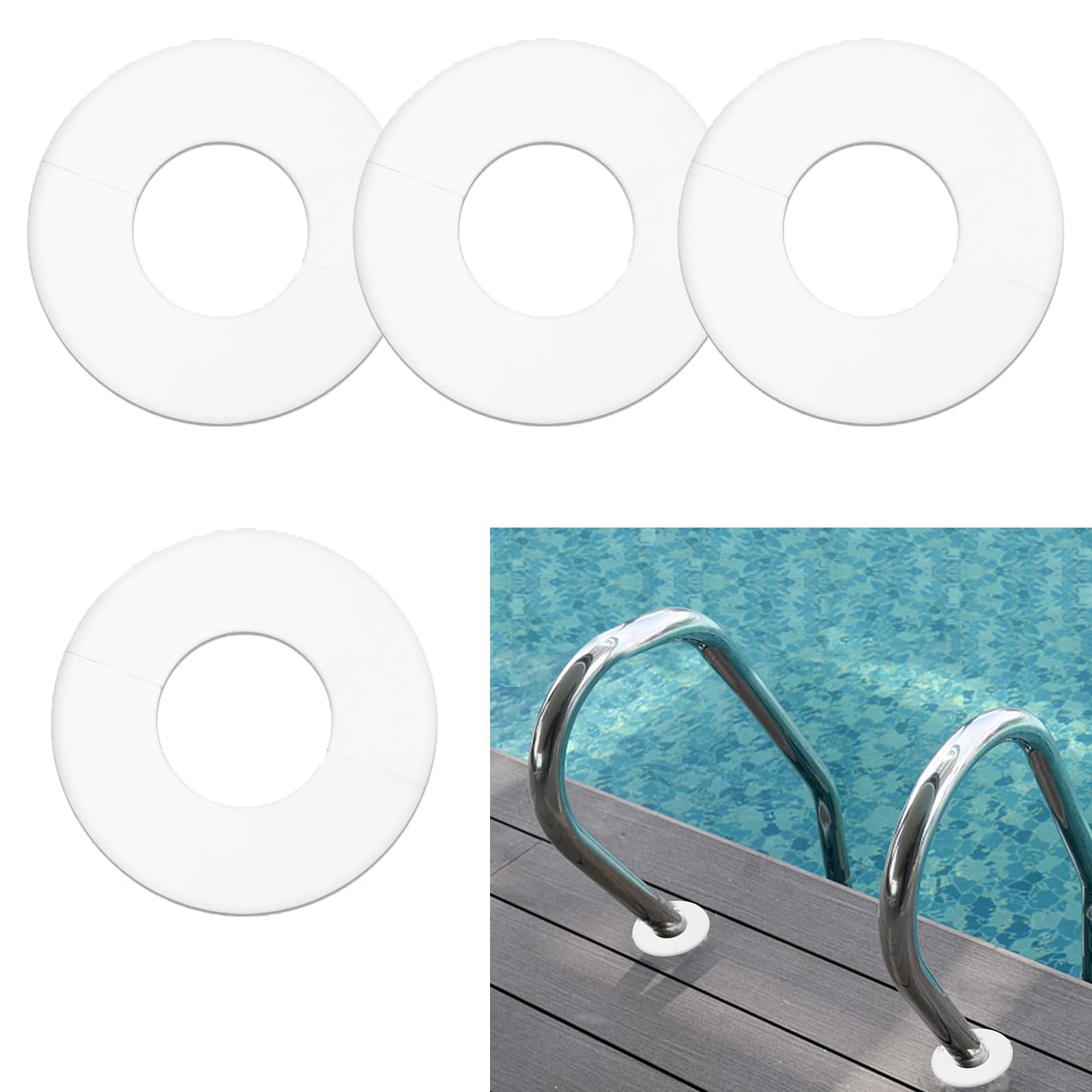 Wbgraceful 4Pcs Escutcheon Plates Pool, Rubber Pool Ladder, Escutcheon Plate Pool Ladder, Escutcheon Plate, Escutcheon Cover Holes in Pool Ladder Rings, Swimming Pool Ladder Parts in White