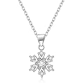 Crysdue Snowflake Necklace for Women, Elegant Cubic Zirconia Drop Sowflakes Pendant Necklaces Christmas Jewelry Gift