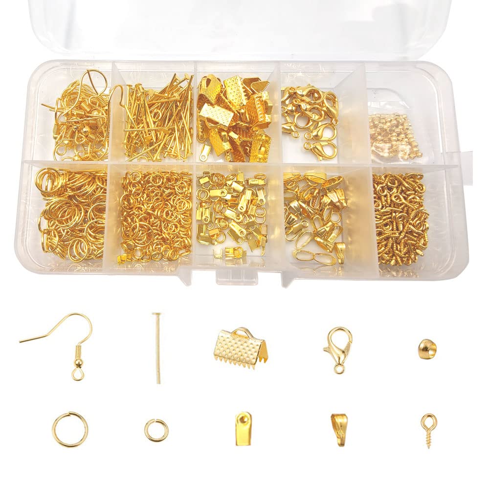 Chlotmio Box of Jewelry Making Supplies Kit Gold Jewelry Findings Starter Kit Earring Making Supplies Use for DIY Jewelry Making and Repair Necklace Bracelet Earrings Beginners Adults Crafters