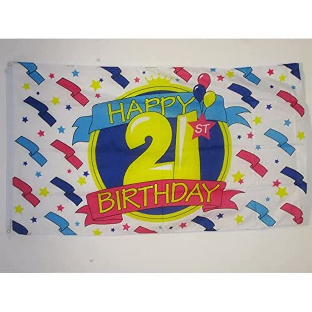 AZ FLAG - Happy 21St Birthday Flag - 3x5 Ft - 100D Polyester 21Th Birthday'S Party Banner with Two Metal Grommets - Fade Resistant - Vivid Colors - 3' x 5' Feet - 150x90 Cm