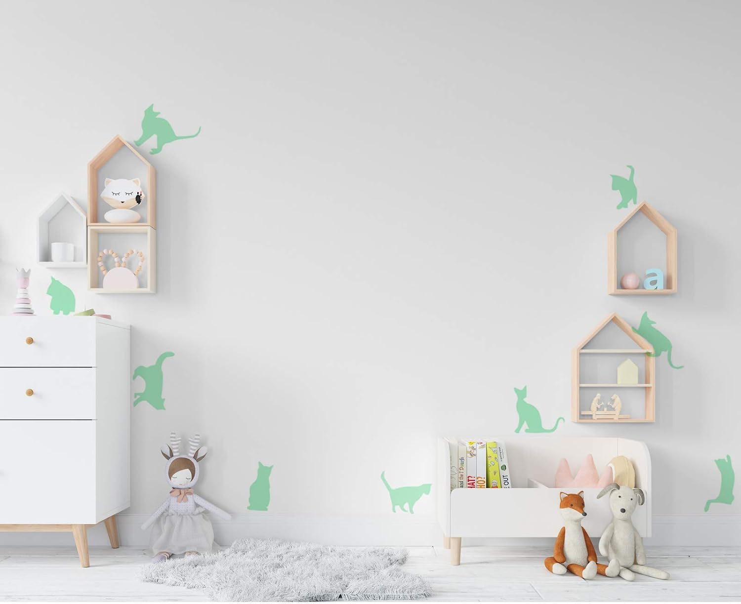 Wall Stickers Glow in The Dark. Vinyl Decorative Cats. Fluorescent Animal Stickers. Blades Bright Room Decor, boy, Girl, Child and Baby