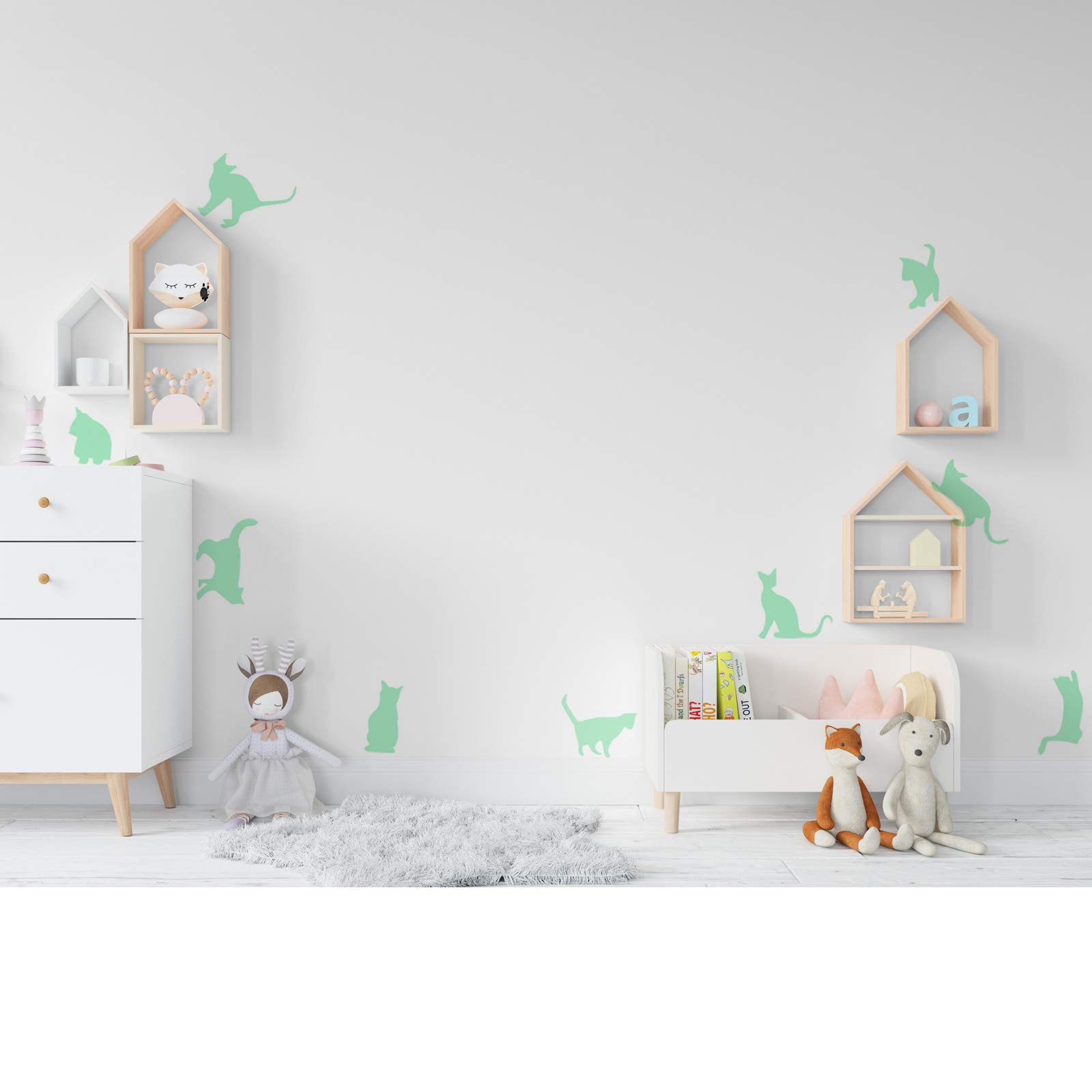 Wall Stickers Glow in The Dark. Vinyl Decorative Cats. Fluorescent Animal Stickers. Blades Bright Room Decor, boy, Girl, Child and Baby.