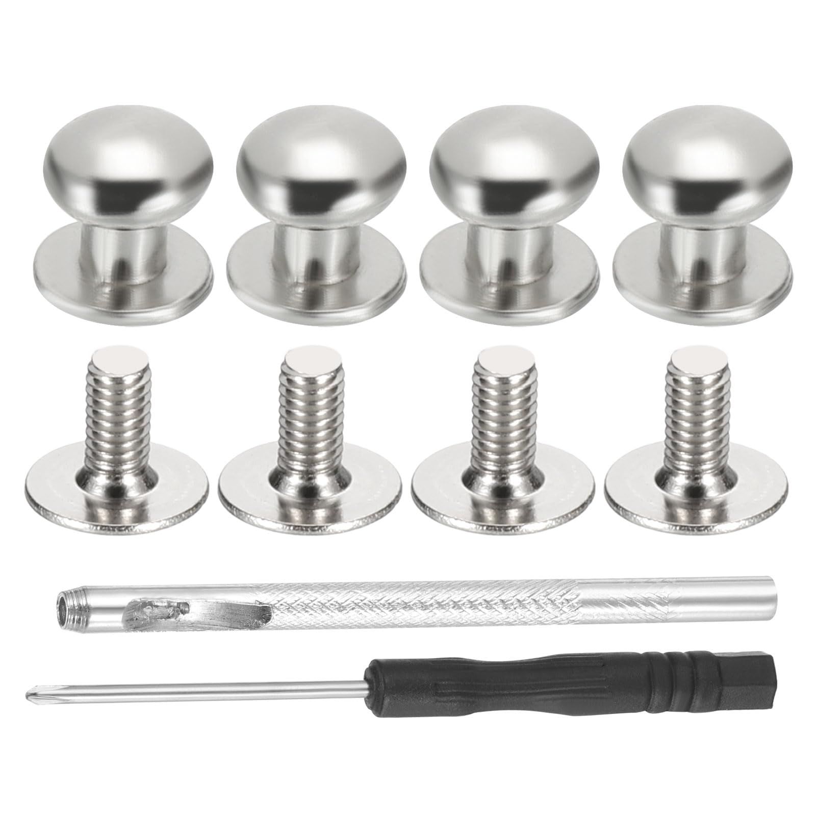 PATIKIL 9x8x6mm Spikes for Clothes, 30 Set Metal Button Spikes with Punch & Screwdriver Screw Kit Flat Head Rivets Screw DIY Leather Barrel Studs Hardware Trim Craft, Silver