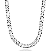 Miabella Italian Solid 925 Sterling Silver 9mm Diamond-Cut Cuban Link Curb Chain Necklace For Men, Made in Italy