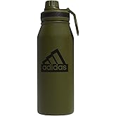 adidas 1 Liter (32 oz) Metal Water Bottle, Hot/Cold Double-Walled Insulated 18/8 Stainless Steel, Focus Olive Green/Black, 32 Ounces