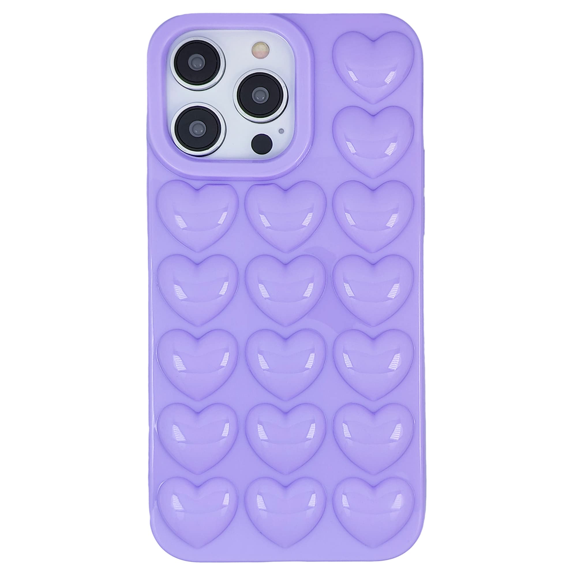 DMaos iPhone 15 Pro Case for Women, 3D Pop Bubble Heart Kawaii Gel Cover, Cute Girly for iPhone15 Pro 6.1 inch - Lavender — image 1