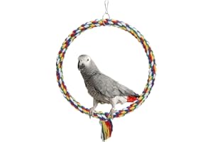 WONTEE Bird Rope Swing Colorful Perch Climbing Toy for Parrots Budgie Parakeet Cockatiel Cockatoo Conure (M (10.4 inch)