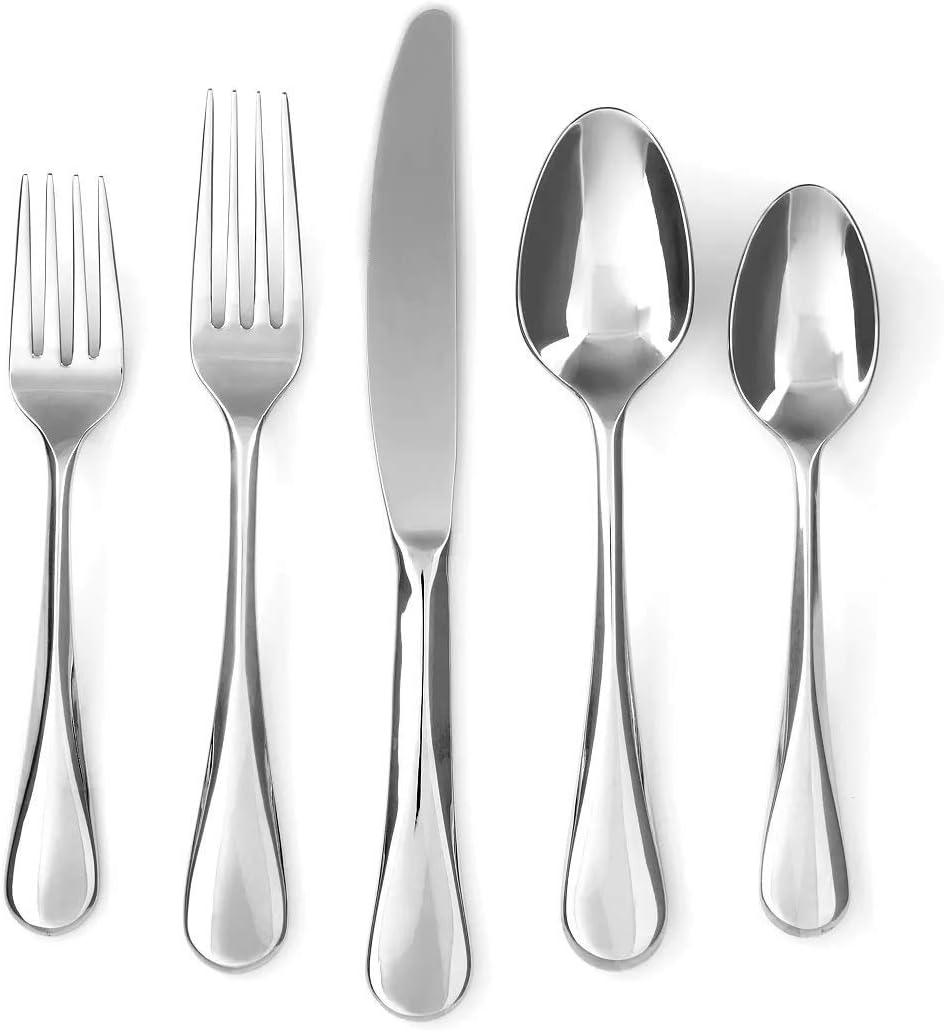 Cambridge Silversmiths Eloquence 20-Piece Flatware Silverware Set, Service for 4, 18/10 Stainless Steel, Includes Forks/Spoons/Knives