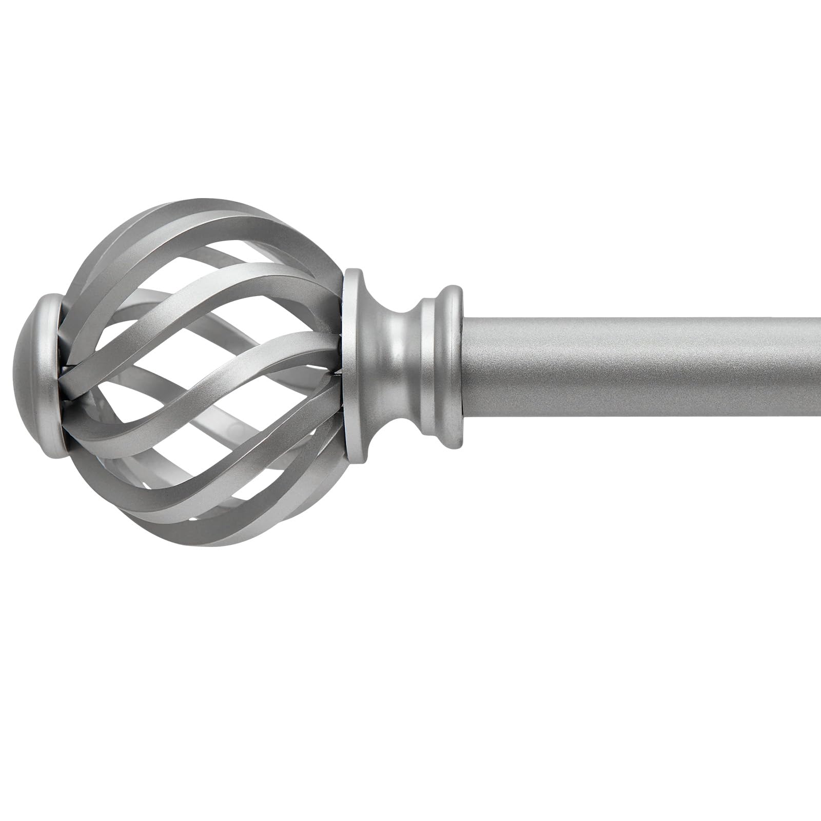 Silver Curtain Pole for Window 70 to 235 cm, Single Window Curtain Rod with Silver Finials, Adjustable Curtain Pole with Brackets Fittings Set for Living Room & Bedroom