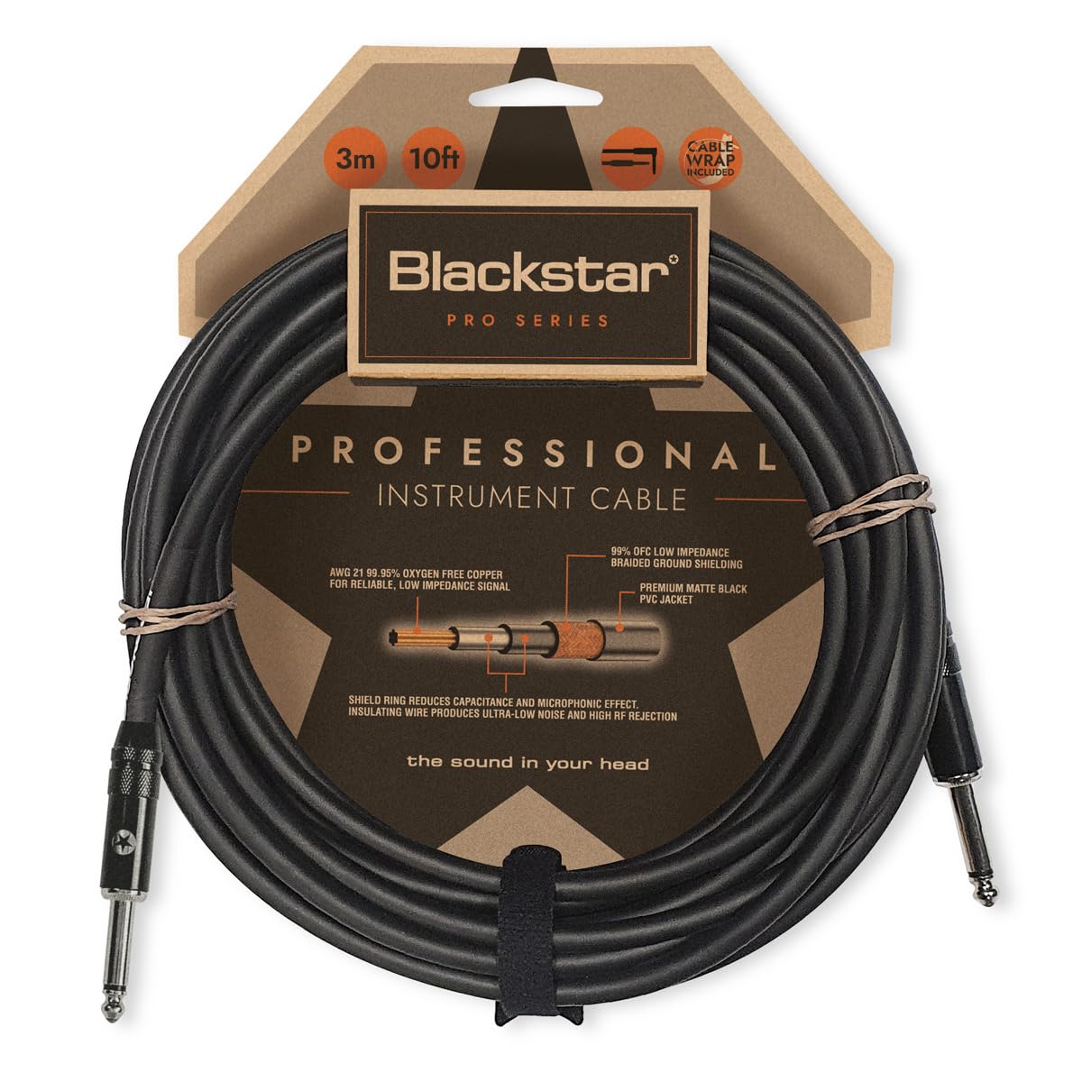 Blackstar 3m (10ft) Pro Series Instrument Cable Straight ¼” Jack to Straight ¼” Jack for Bass/Electric Guitar/Electro-Acoustic/Keyboard/Amp