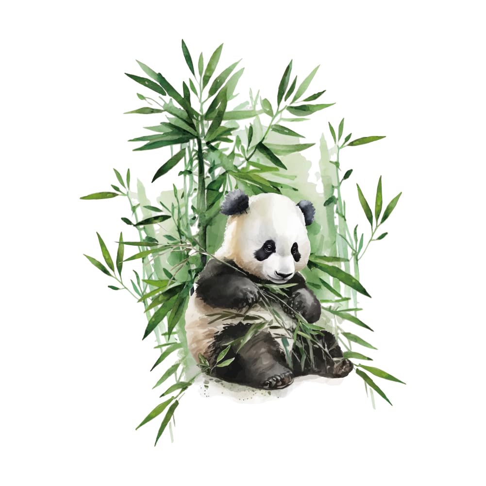 PLIGREAT Cute Big Panda Watercolor Bamboo Wall Stickers, Removable Vinyl Peel and Stick Wall Decals for Nursery Bedroom Playroom Living Room Wall Decoration Home Indoor DIY Art Decor