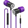 LUDOS Ultra Wired Earbuds in-Ear Headphones, 5 Years Warranty, Earphones with Microphone, Noise Isolating Ear Buds, Memory Foam for iPhone, Samsung, School Students, Kids, Women, Small Ears - Purple