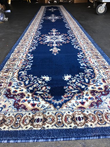Traditional Persian Area Rug Dark Navy Blue Design 510 (31 inch X 15 feet 8 inch)