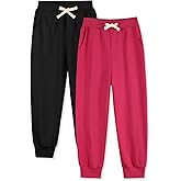 Phedrew 2-Pack Girls Cotton Sweatpants Kids Athletic Performance Drawstring Jogger Pants for Toddler Girls(2-14 Years)