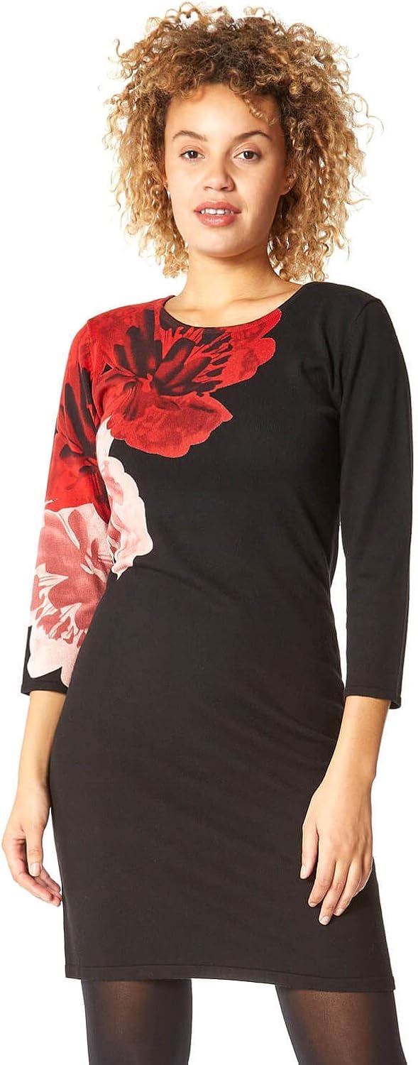 Roman Originals Women Floral Print Knitted Dress Ladies at Amazon