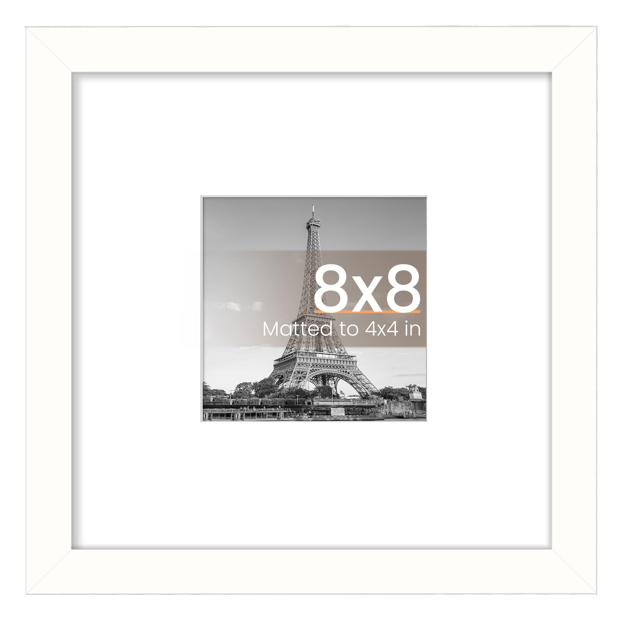 Photo 1 of upsimples 8x8 Picture Frame, Display Pictures 4x4 with Mat or 8 x 8 Without, Wall Hanging Photo Frames, White, 1 Pack