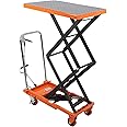 Euker Double Scissor Hydraulic Lift Table Cart, 770 Lbs Load Capacity 59" Lifting Height with 4 Wheels and Non-Slip Pad, Manual Elevating Cart for Material Handling and Transportation, Orange