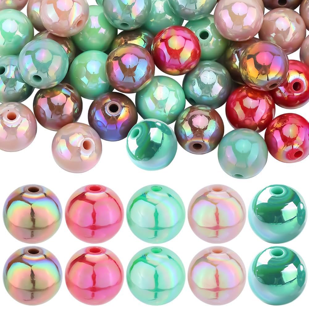 SOFPLATE 100Pcs 5 Colors 16mm Acrylic Beads Bulk Christmas Theme Beads Bubblegum AB Color Beadable Pens Opaque Chunk Bead for jewellery Making Beading Supplies DIY Earrings Bracelets Necklaces Crafts