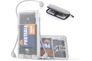 LIPSWEET Portable Power Bank, Slim10000mAh Portable Charger, 20W USB C External Battery Pack with Built-in AC Wall Plug, Three Cables Compatible with iPhone Tablet Smartphone and More (Transparent)