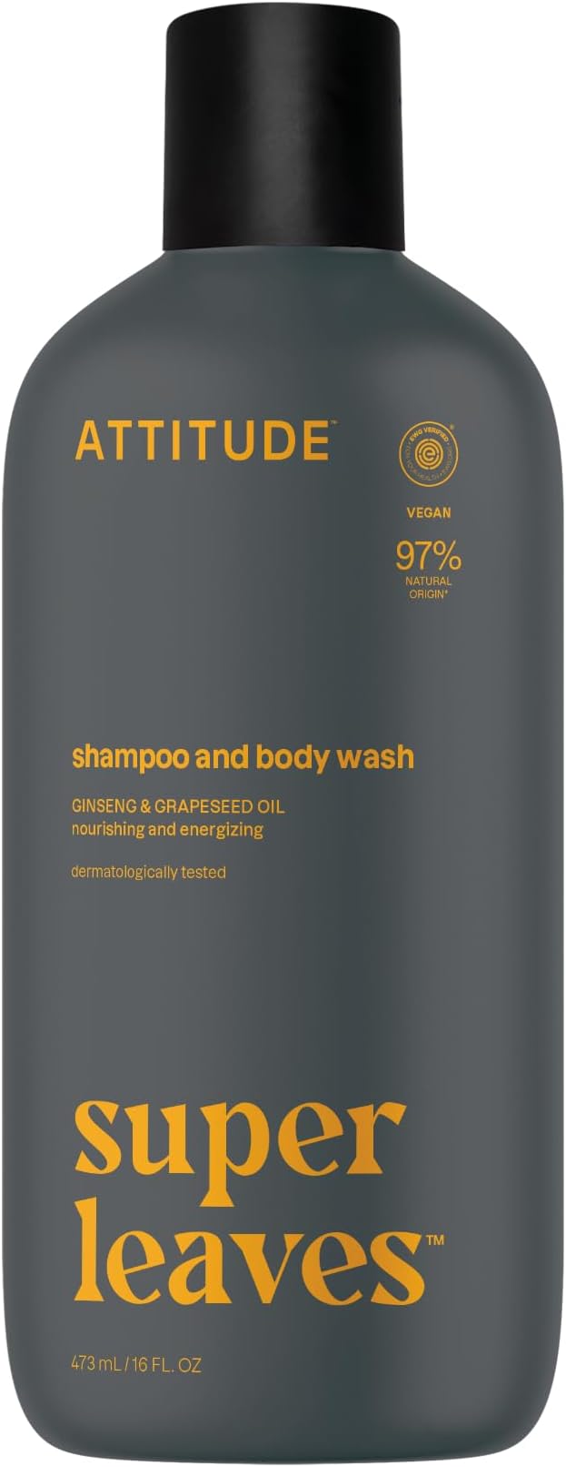 ATTITUDE 2-in-1 Shampoo Body Wash EWG Verified Ginseng Grapeseed 473mL Vegan