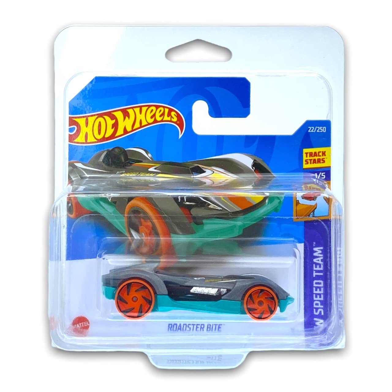 Hot Wheels Roadster Bite (Silver/Green) 1/5 HW Speed Team 2022 - 22/250 (Short Card) *** COMES IN A KLAS CAR KEEPER PROTECTIVE COLLECTORS CASE *** HCW81