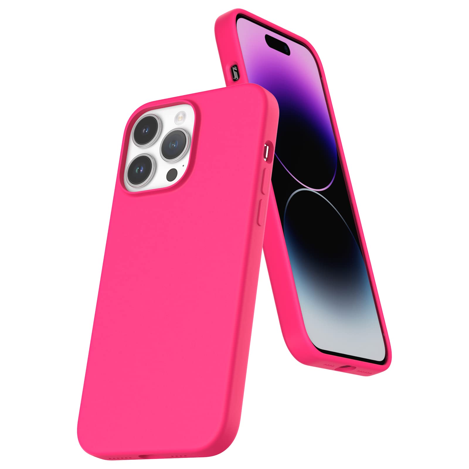 K TOMOTO Compatible with iPhone 14 Pro Max Case for Women, [Drop Protection] [Anti-Fingerprint] [Anti-Scratch] Shockproof Soft-Touch Silicone Phone Case for iPhone 14 Pro Max 6.7", Hot Pink